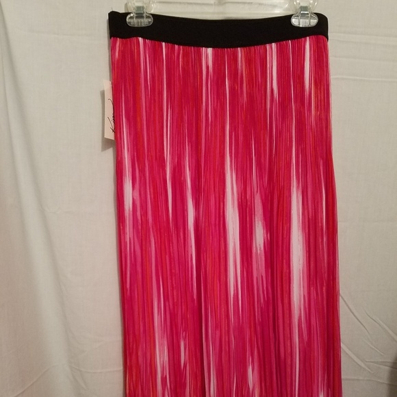 Kim Rogers Skirt Stripe Pattern Micro-Pleated Midi Fuchsia Pink White Orange - Picture 6 of 10